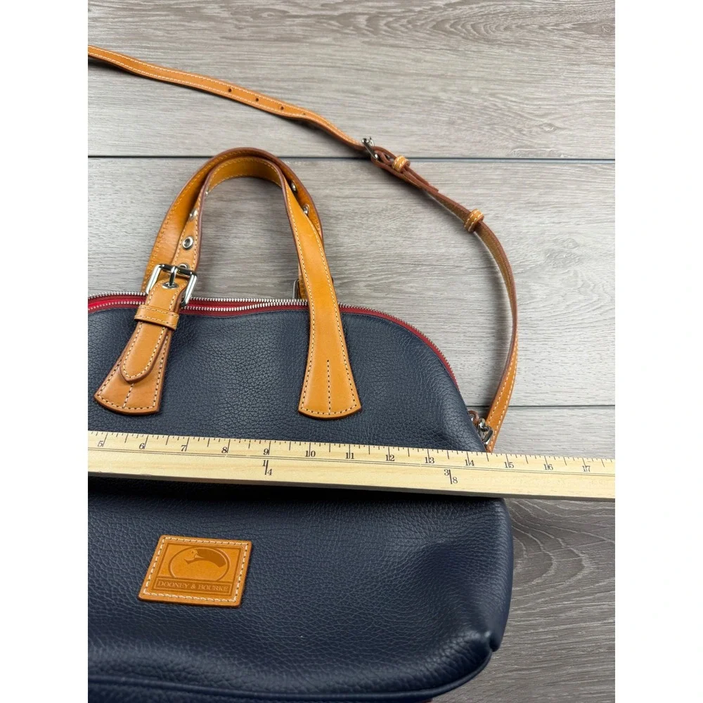Dooney & Bourke Womens Pebble Grain Zip Zip Satchel Navy Blue Medium